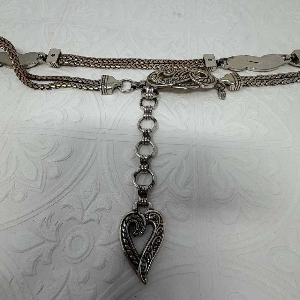 Vintage Brighton Silver-Tone Heart Charm Adjustable Chain Belt